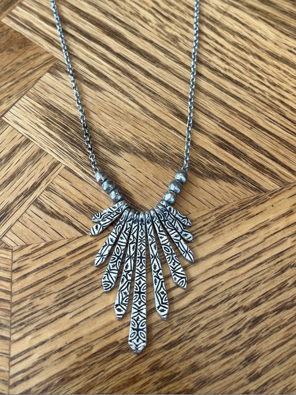 Lucky Brand Silver-Tone Etched Fan Fringe Necklace